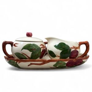 Vintage Franciscan Apple Ceramic Set Sugar Bowl Creamer Plate USA & England Made